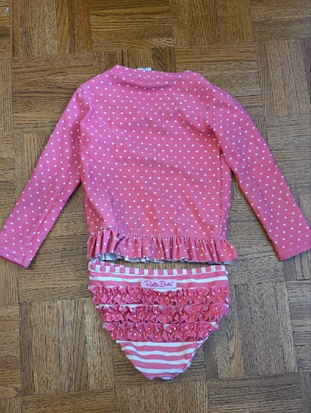 Ruffle Butts Pink Heart Long-Sleeve Swim, 4T